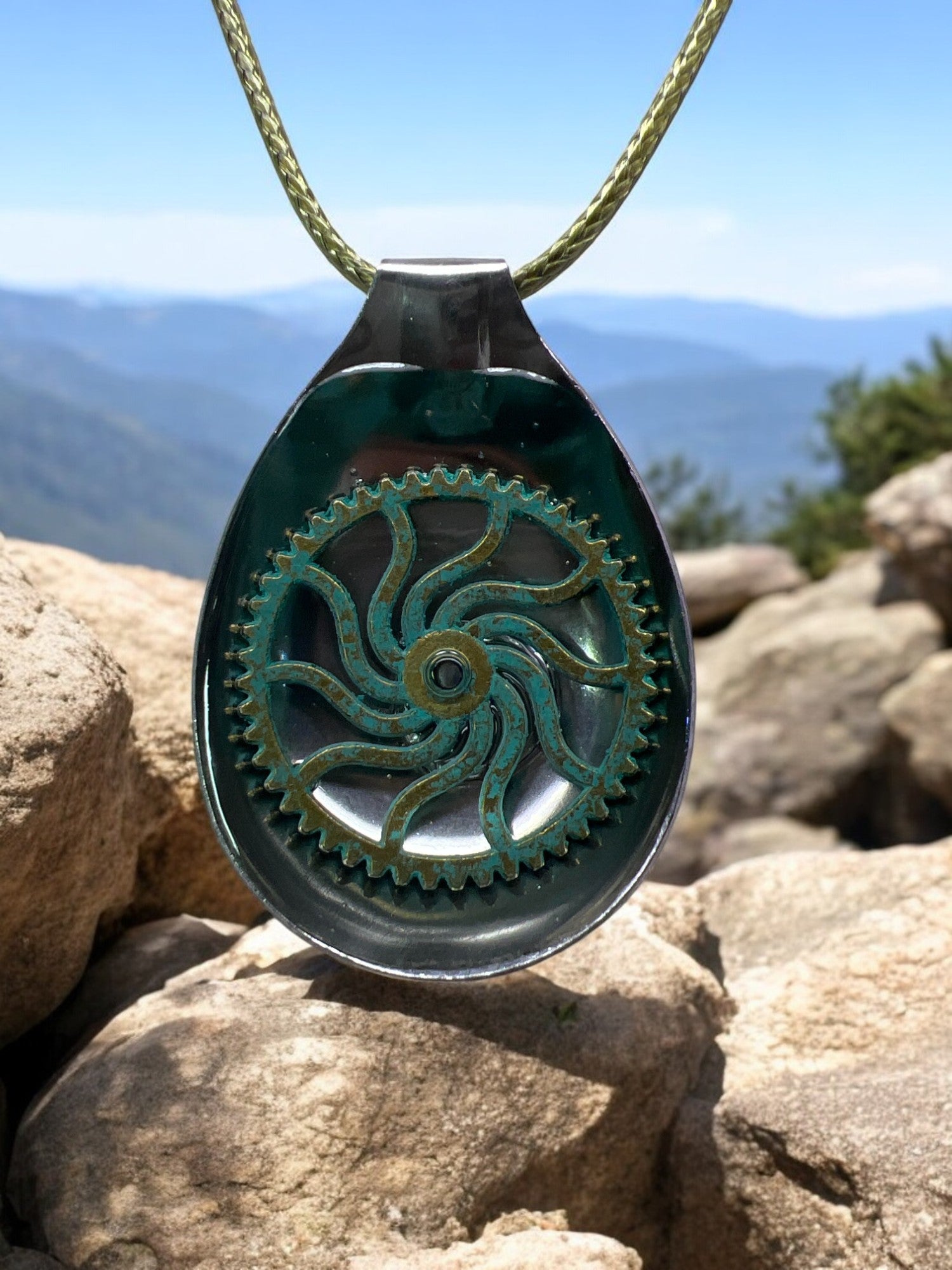 Spoon Pendant With Steampunk-Style Gear Comes With 18" Adjustable Necklace