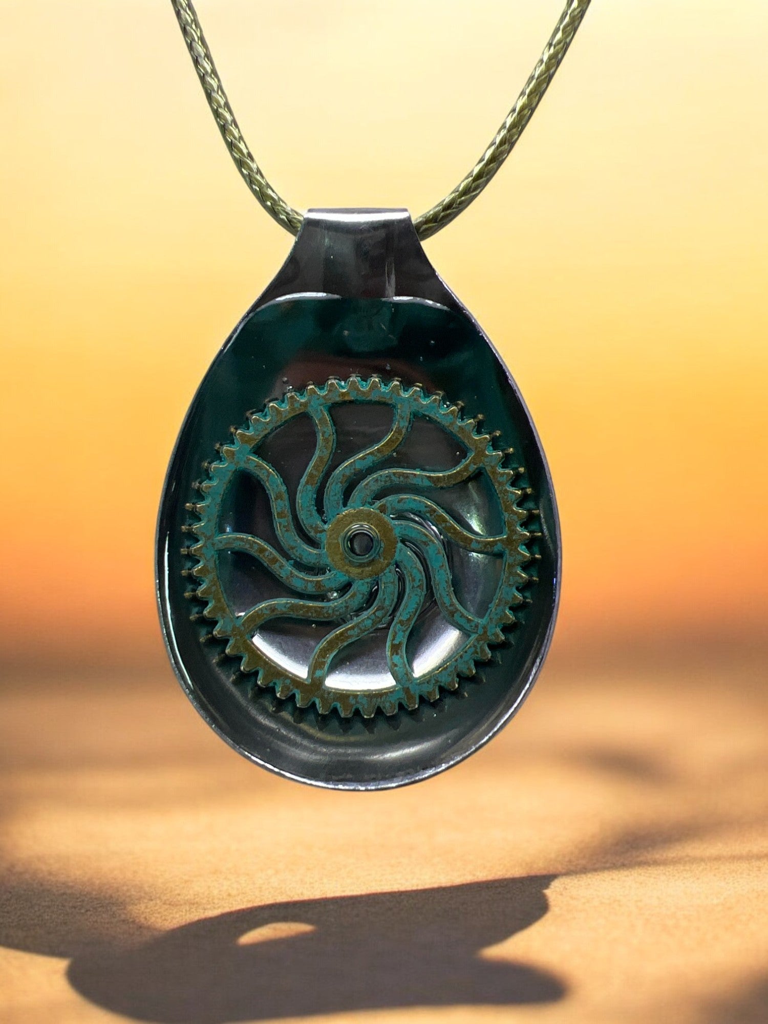 Spoon Pendant With Steampunk-Style Gear Comes With 18" Adjustable Necklace