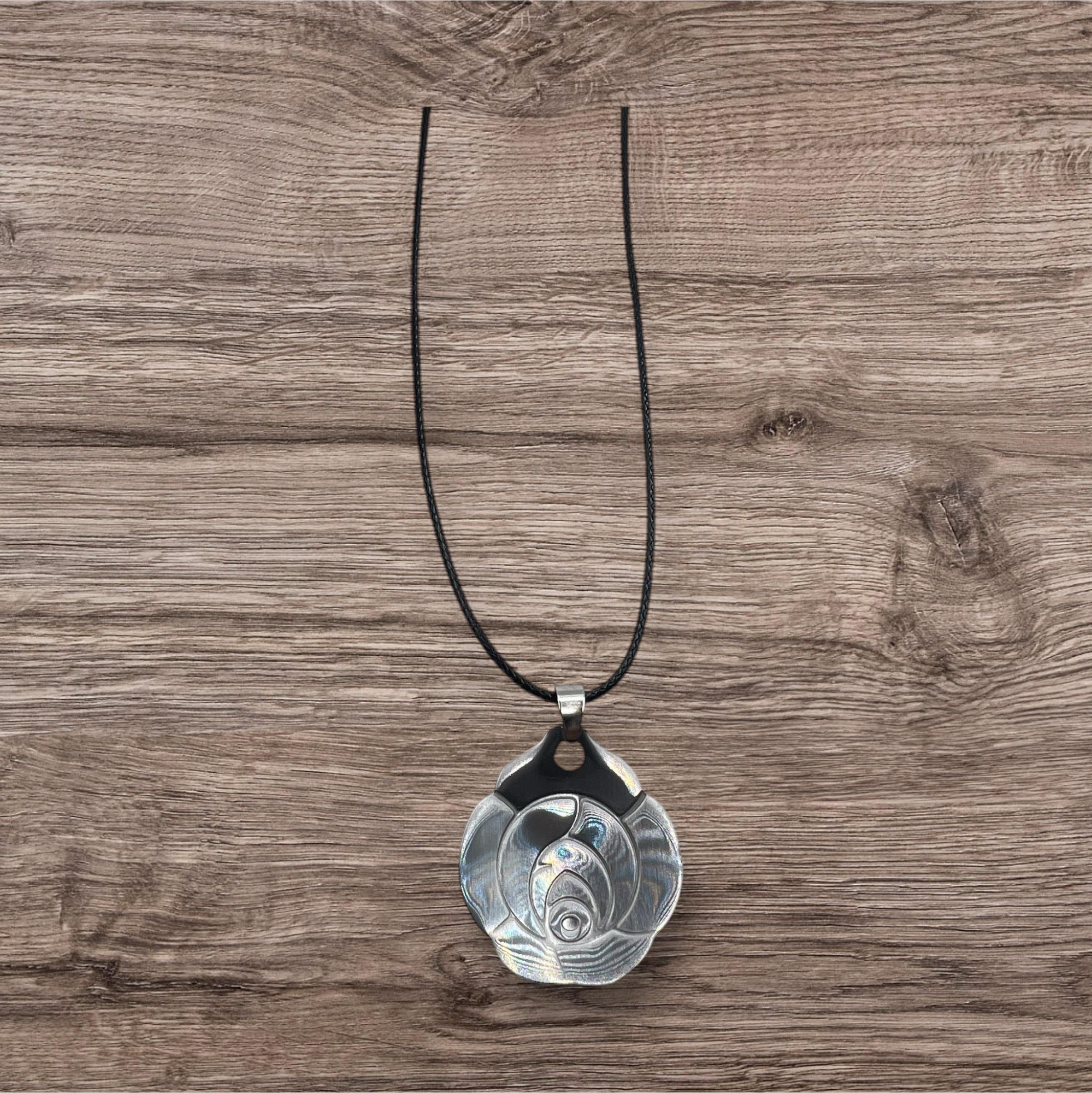 Flower Stamped Stainless Steel Pendant With 18" Adjustable Necklace