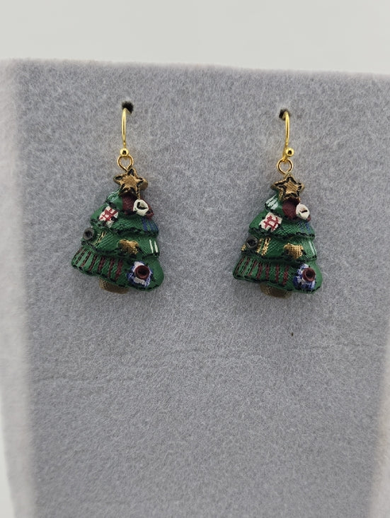 Festive Green Christmas Tree Drop Earrings - Women Jewelry