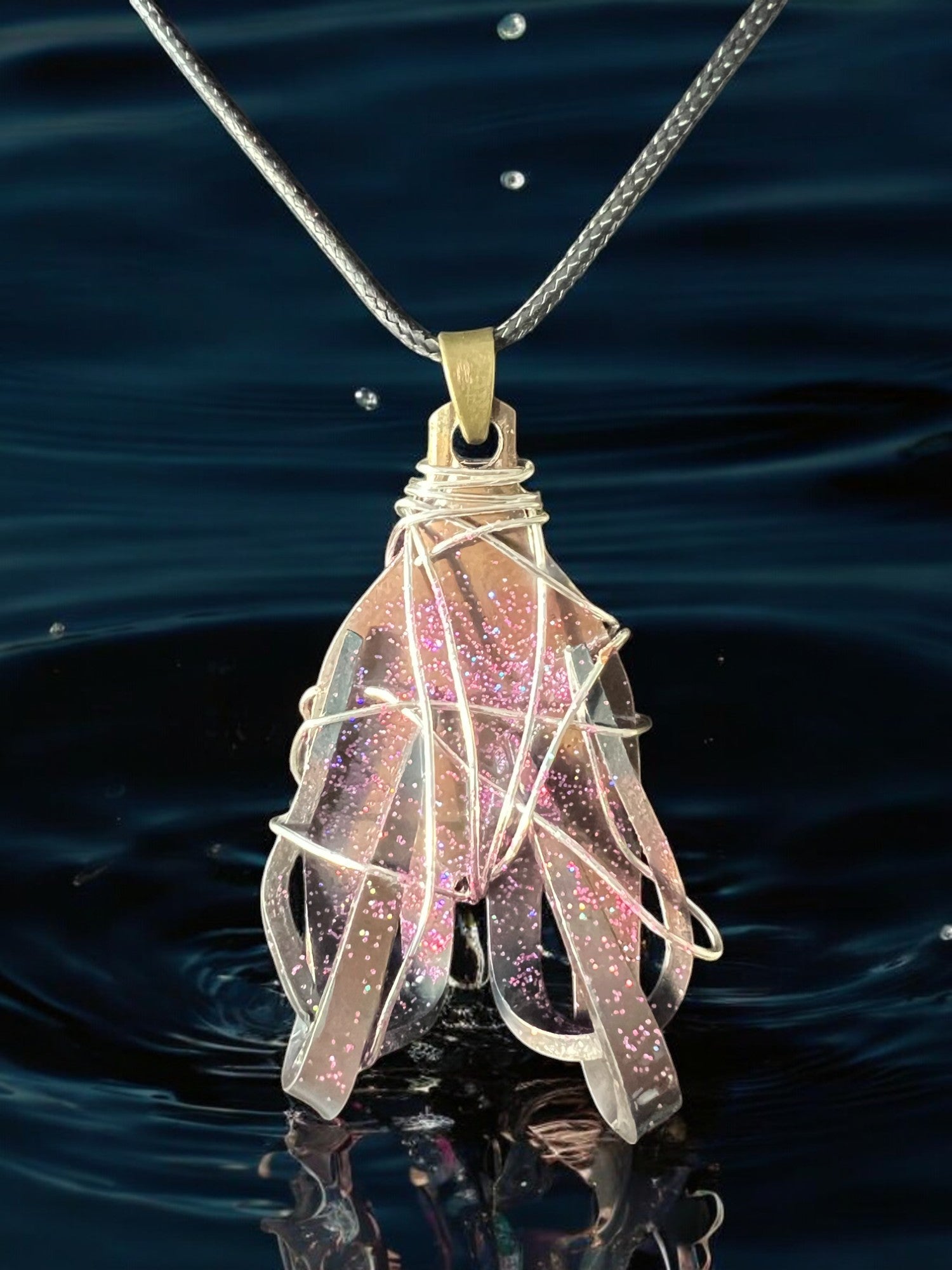 Handcrafted Stainless Steel Pink Glitter Necklace With 18" Adjustable Necklace
