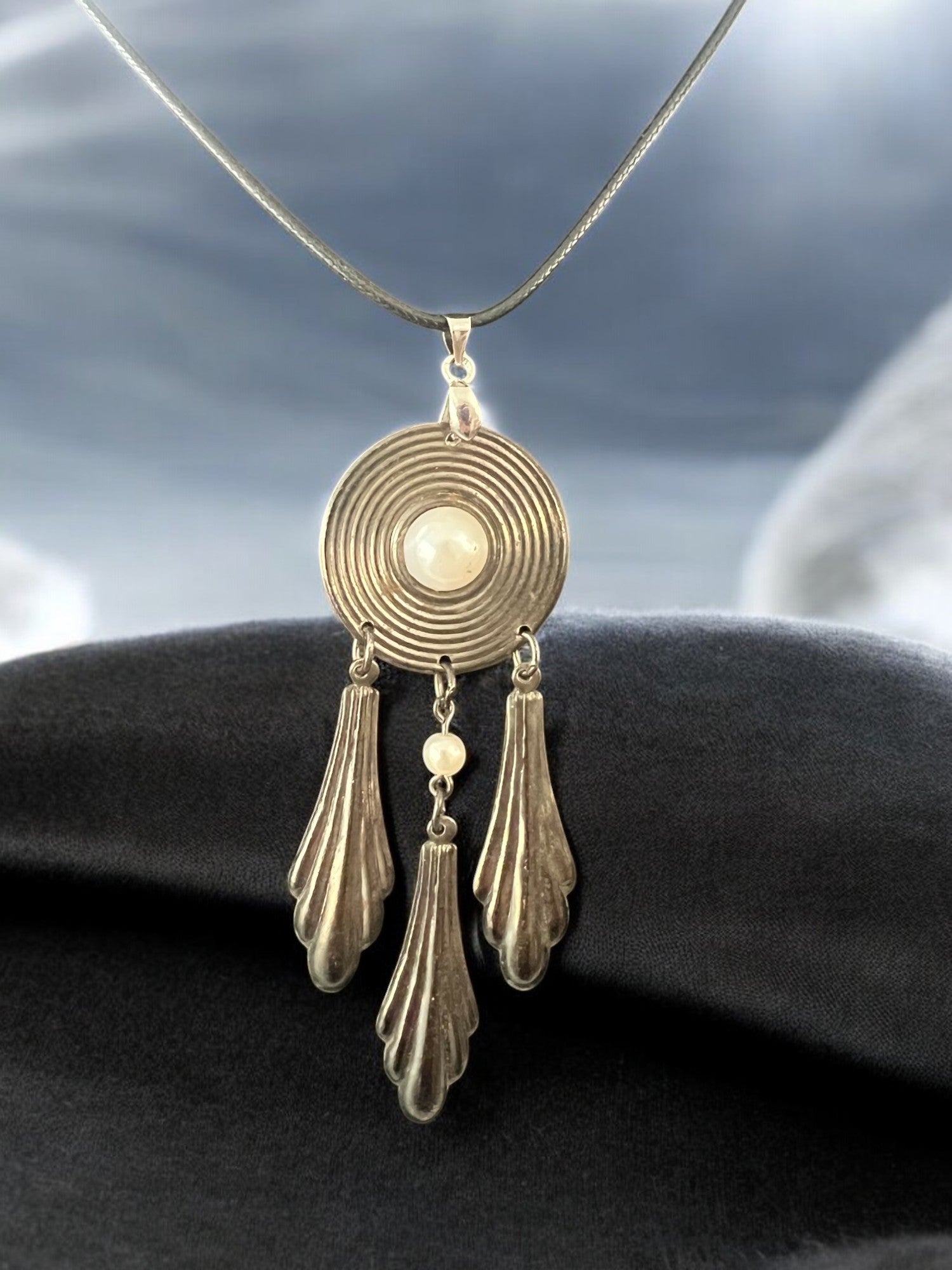 Circle Textured Concentric Pattern Necklace With 18" Adjustable Necklace