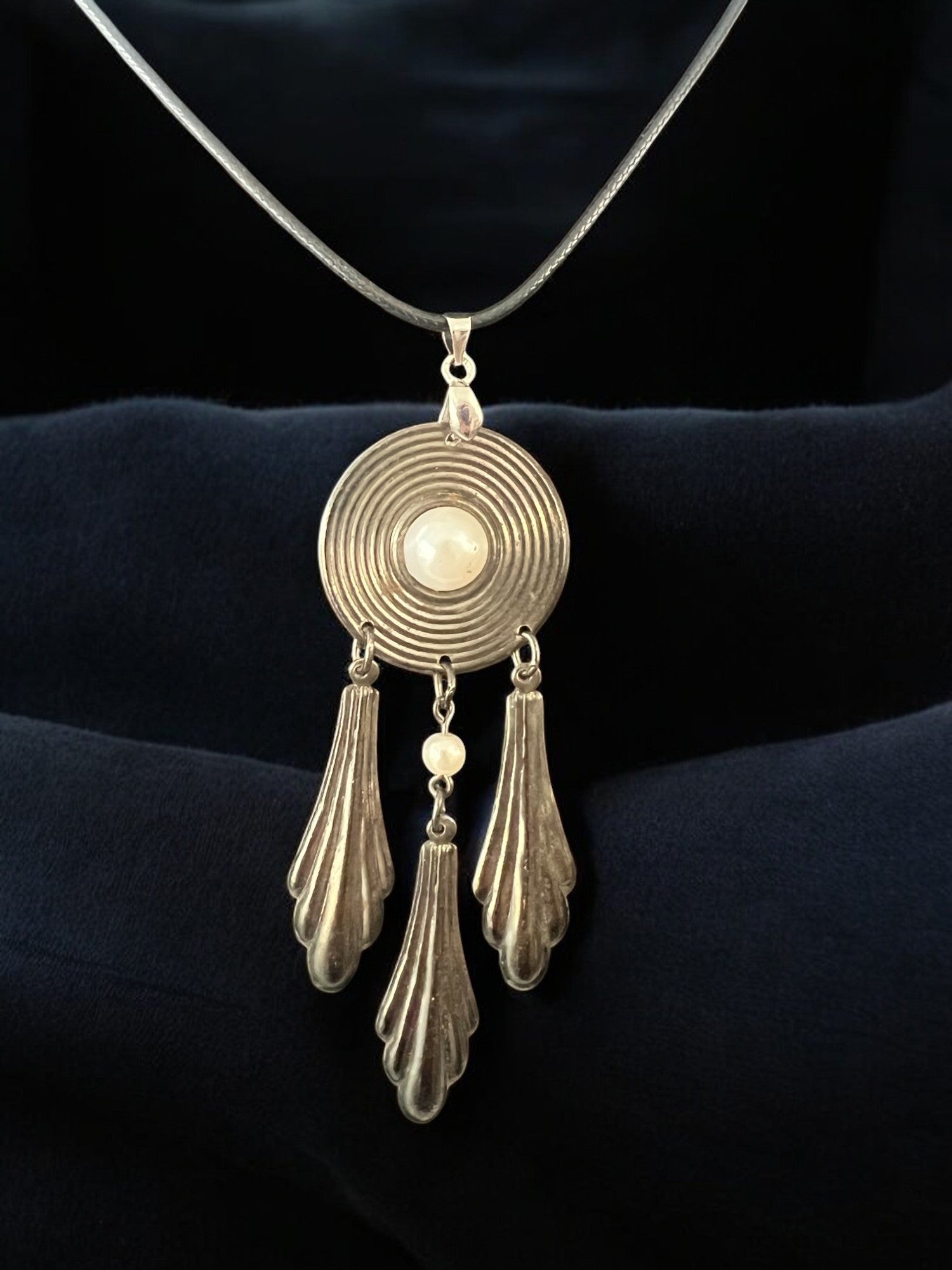 Circle Textured Concentric Pattern Necklace With 18" Adjustable Necklace