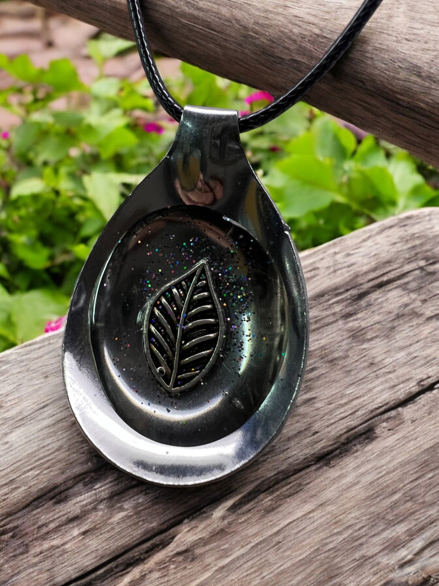 Leaf Spoon Pendant With 18" Adjustable Cord Necklace