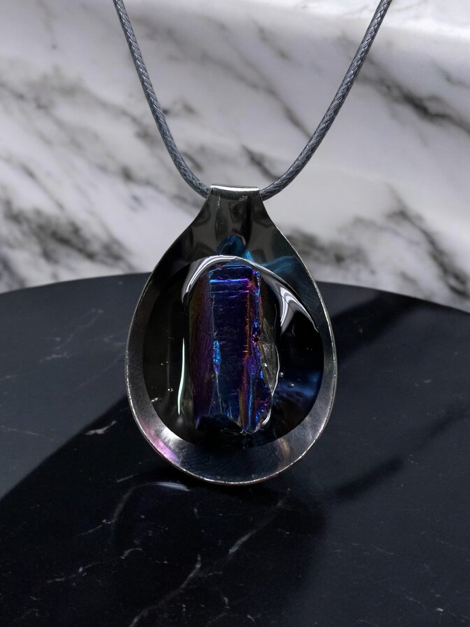 Aura Quartz Spoon Pendant With 18" Adjustable Cord