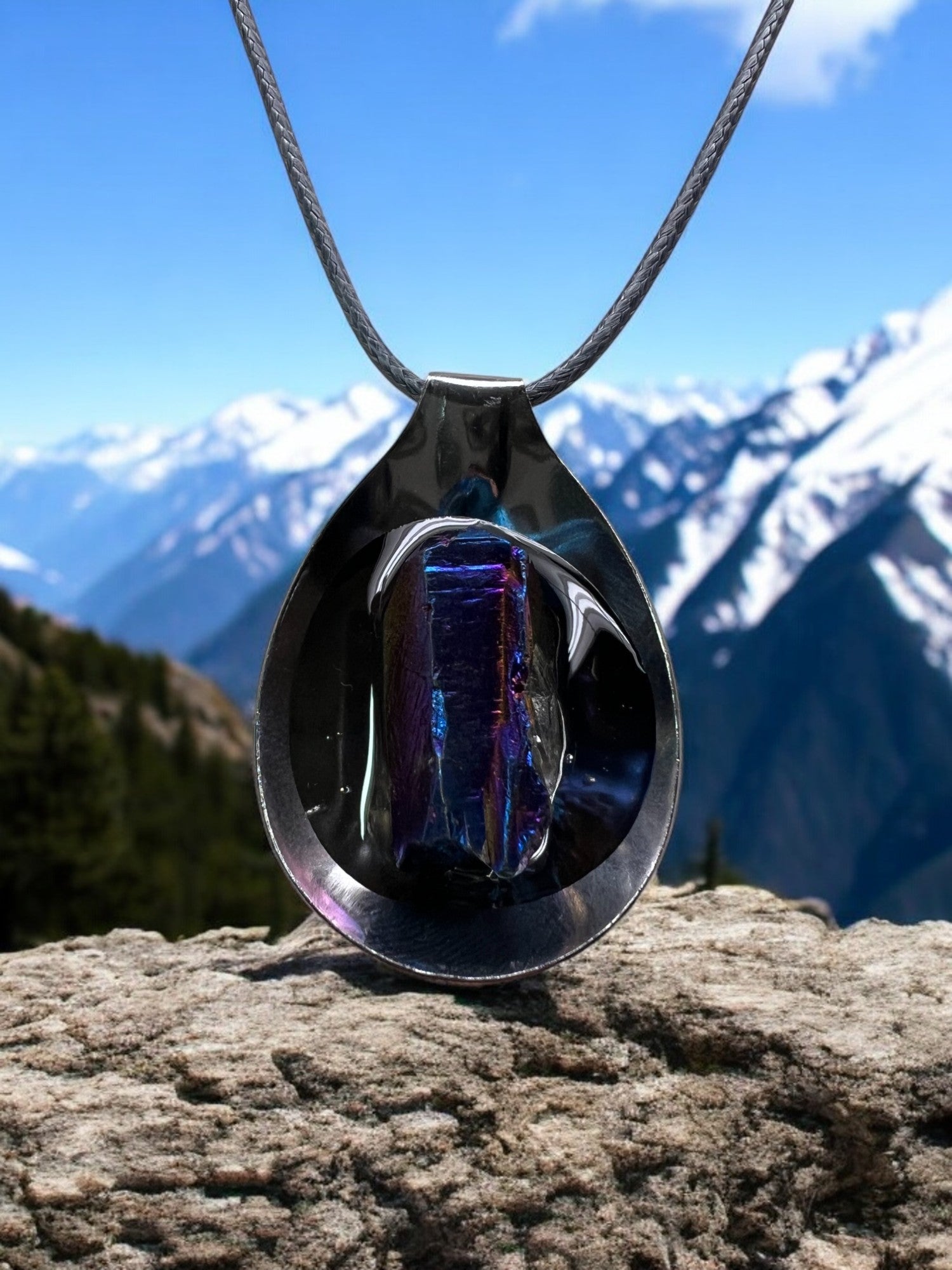 Aura Quartz Spoon Pendant With 18" Adjustable Cord