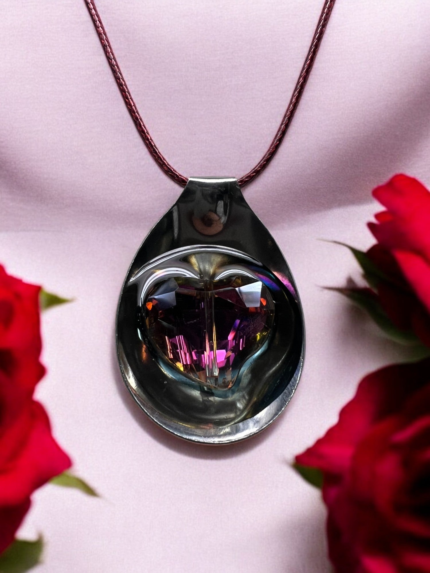 Spoon Necklace With Heart Shaped Decorative Stone