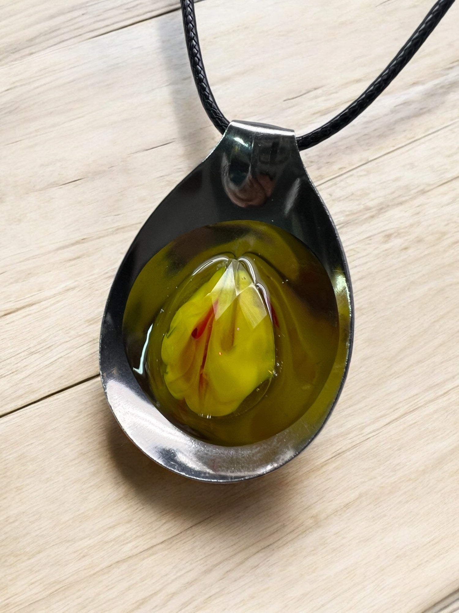 Spoon Pendant With Yellow Decorative Stone With 18" Adjustable Necklace