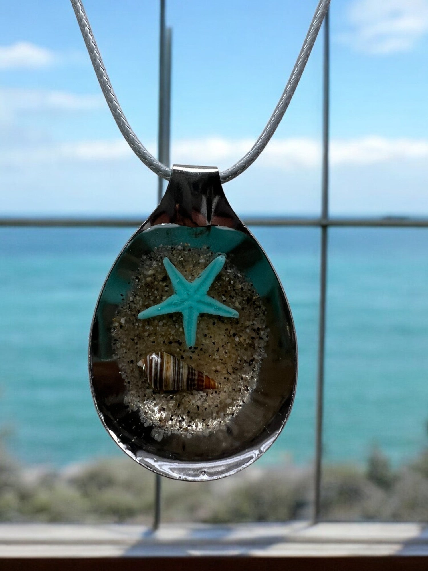 Star Fish Shell Beach Spoon Pendant with 18" Adjustable Necklace