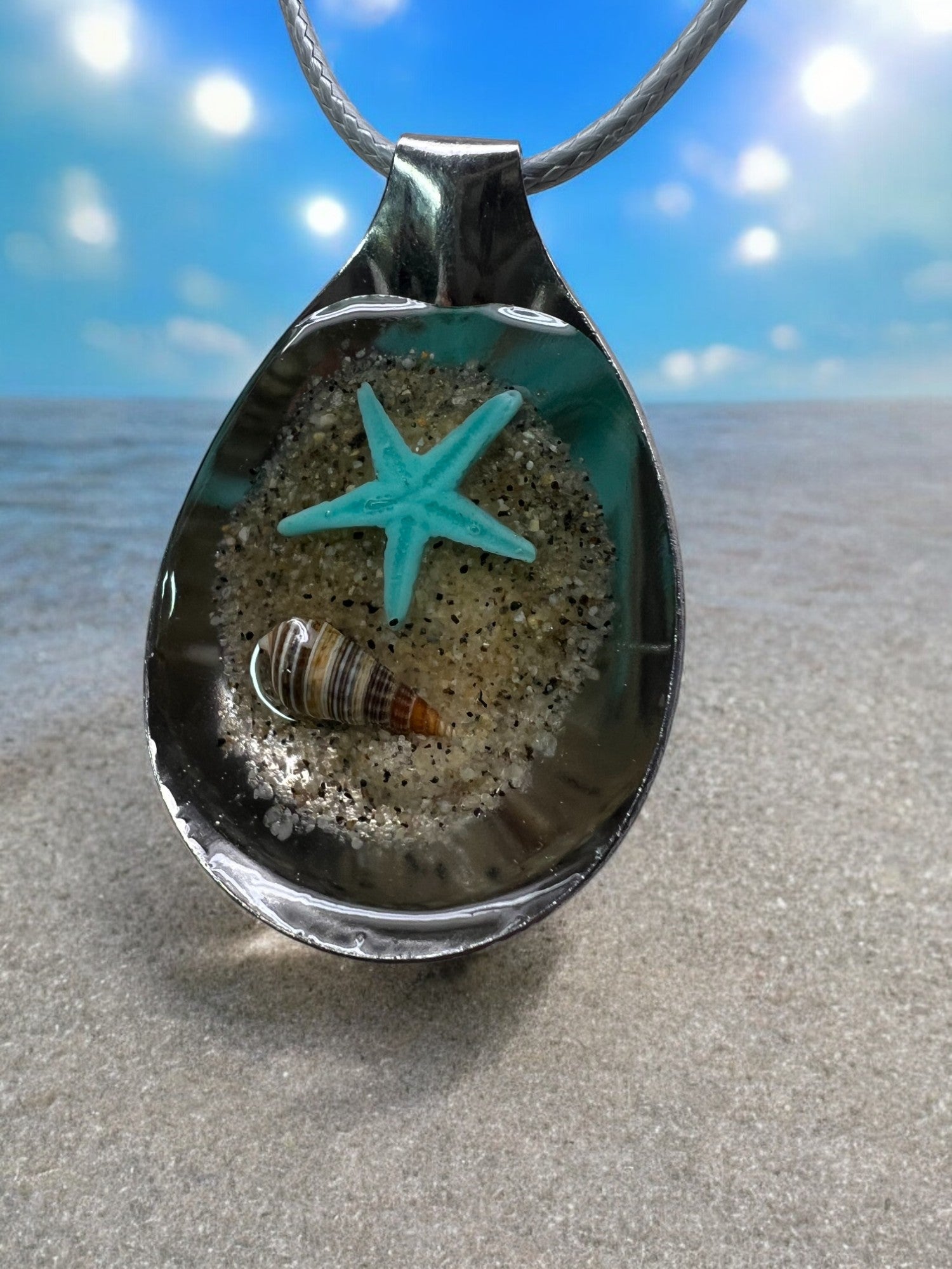 Star Fish Shell Beach Spoon Pendant with 18" Adjustable Necklace