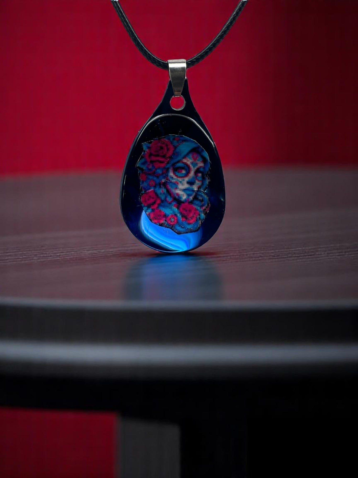 Blue Sugar Skull Female Necklace with 18" Adjustable Cord