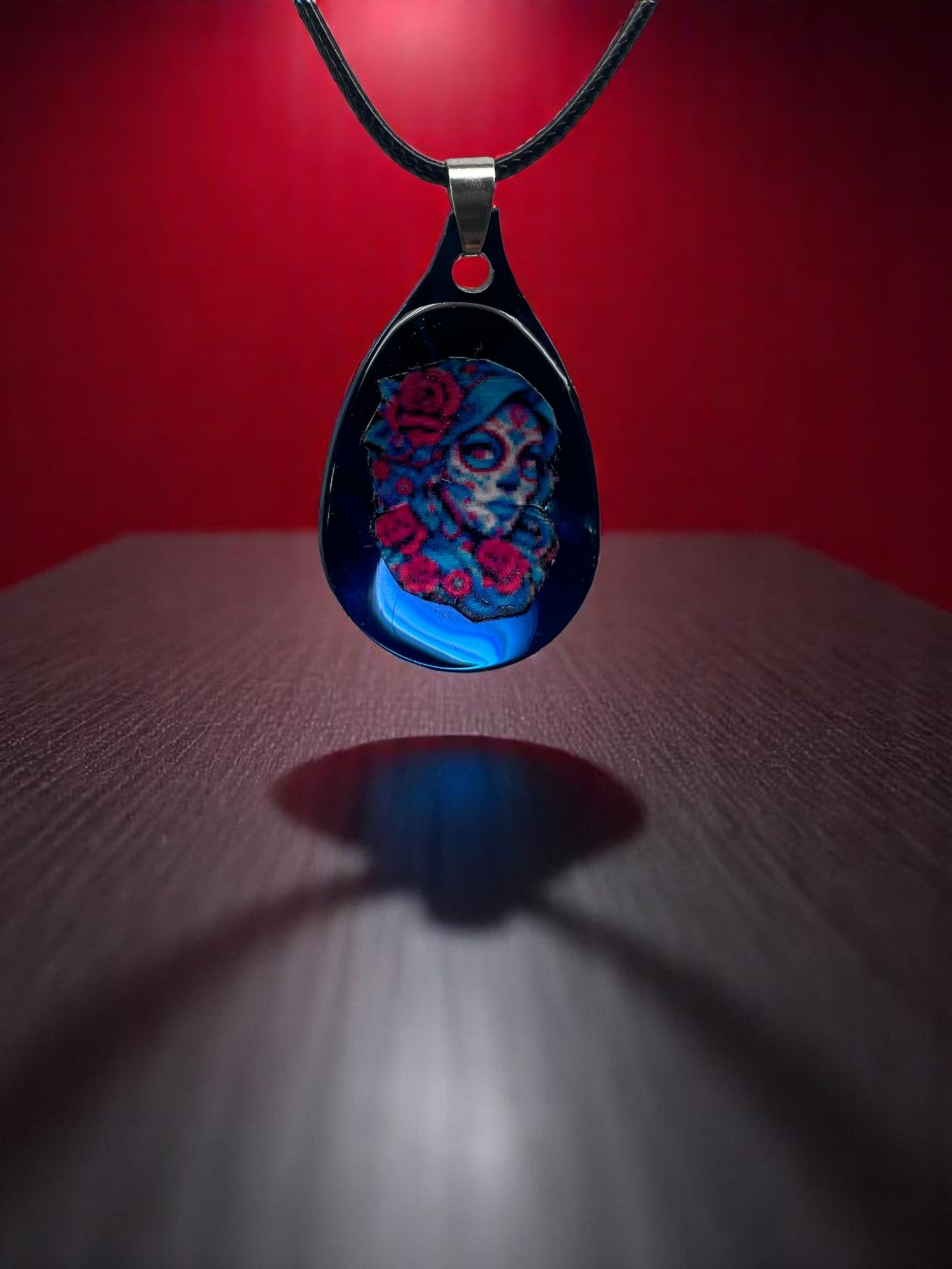 Blue Sugar Skull Female Necklace with 18" Adjustable Cord