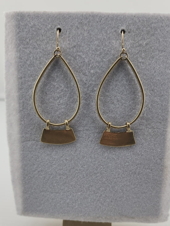 Minimalist Gold Tone Teardrop Earrings with Accent Bar