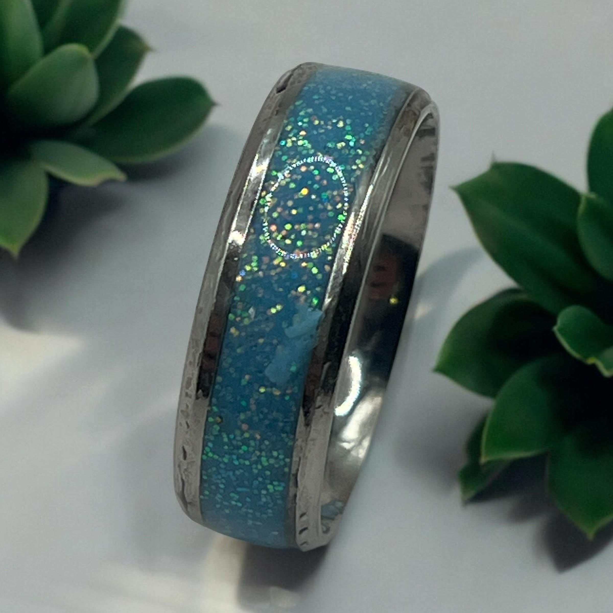 Blue Cotton Candy Stainless Steel Ring Comes in Black/Silver