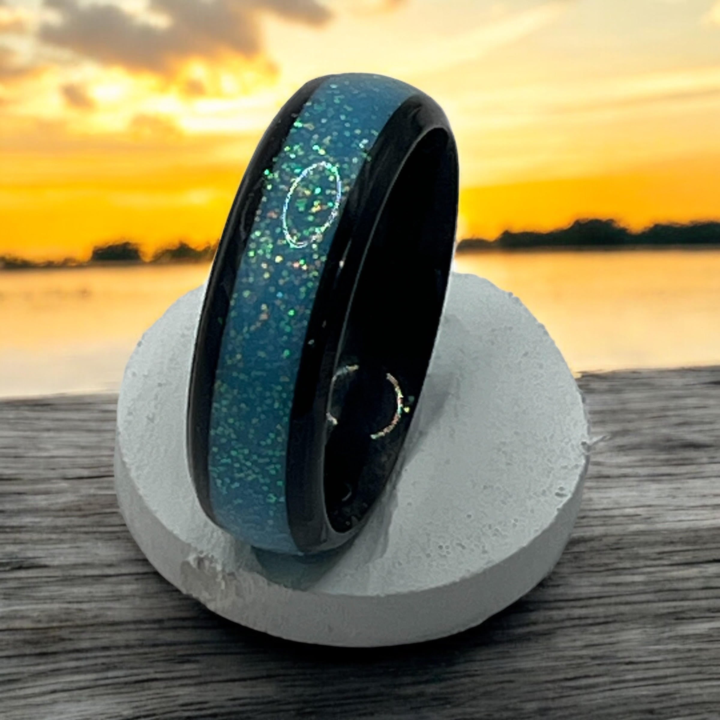 Blue Cotton Candy Stainless Steel Ring Comes in Black/Silver