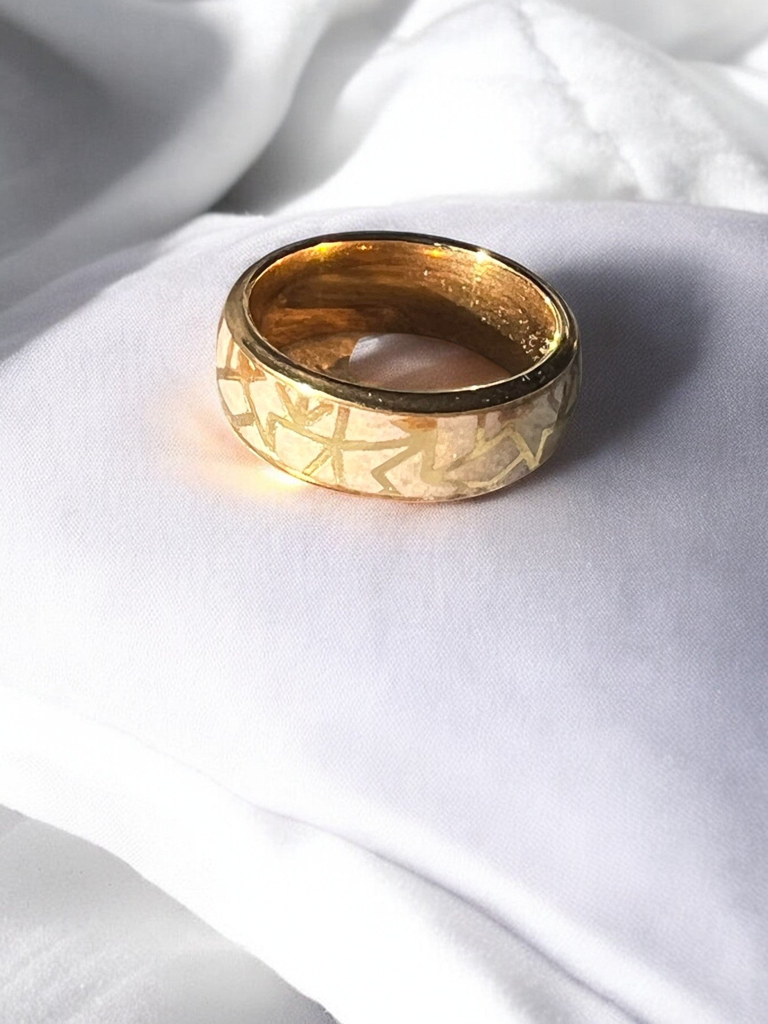 Gold Stainless Steel Ring With With Gold Lines