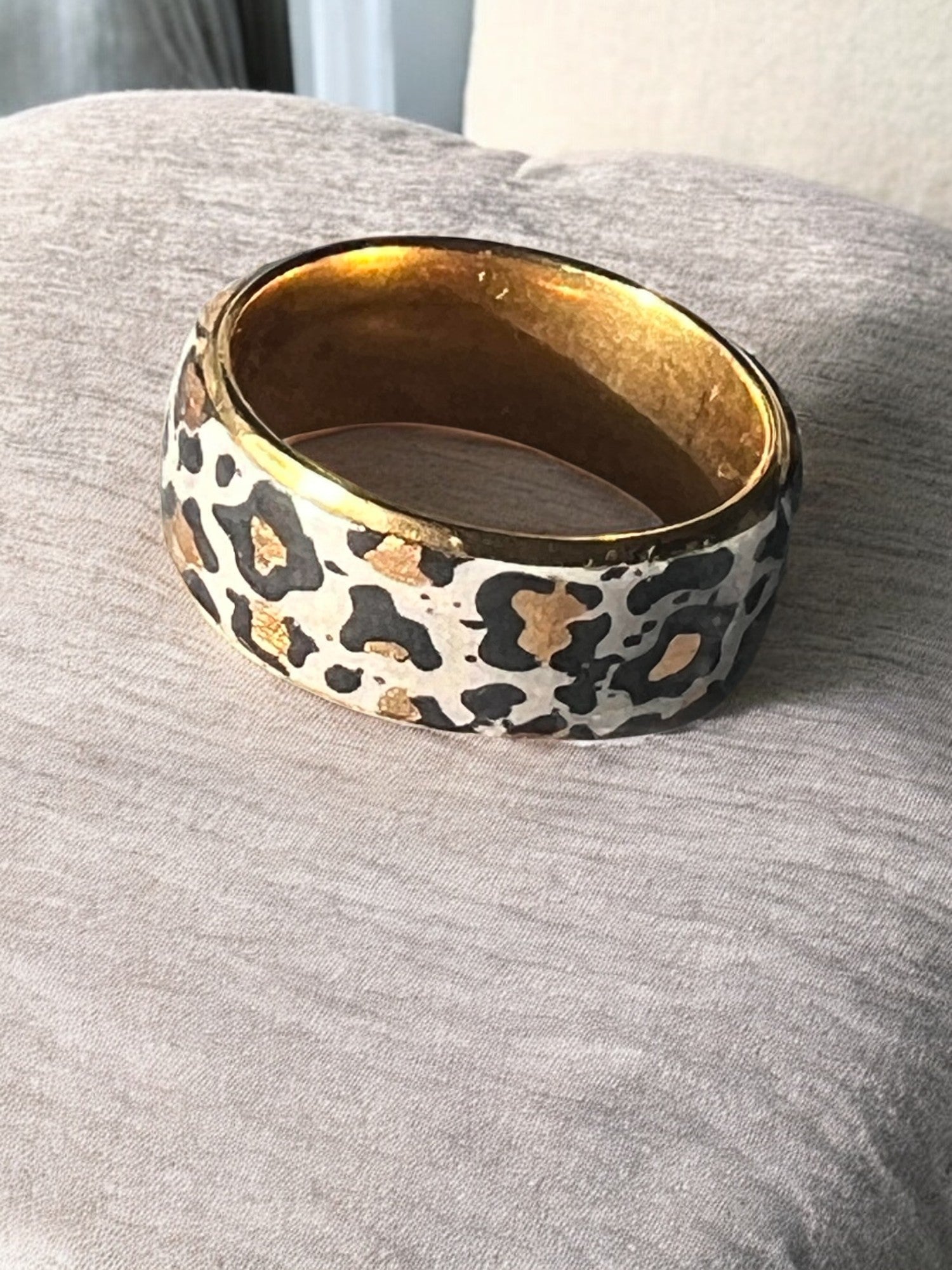 Gold Stainless Steel Ring With Leopard Spots