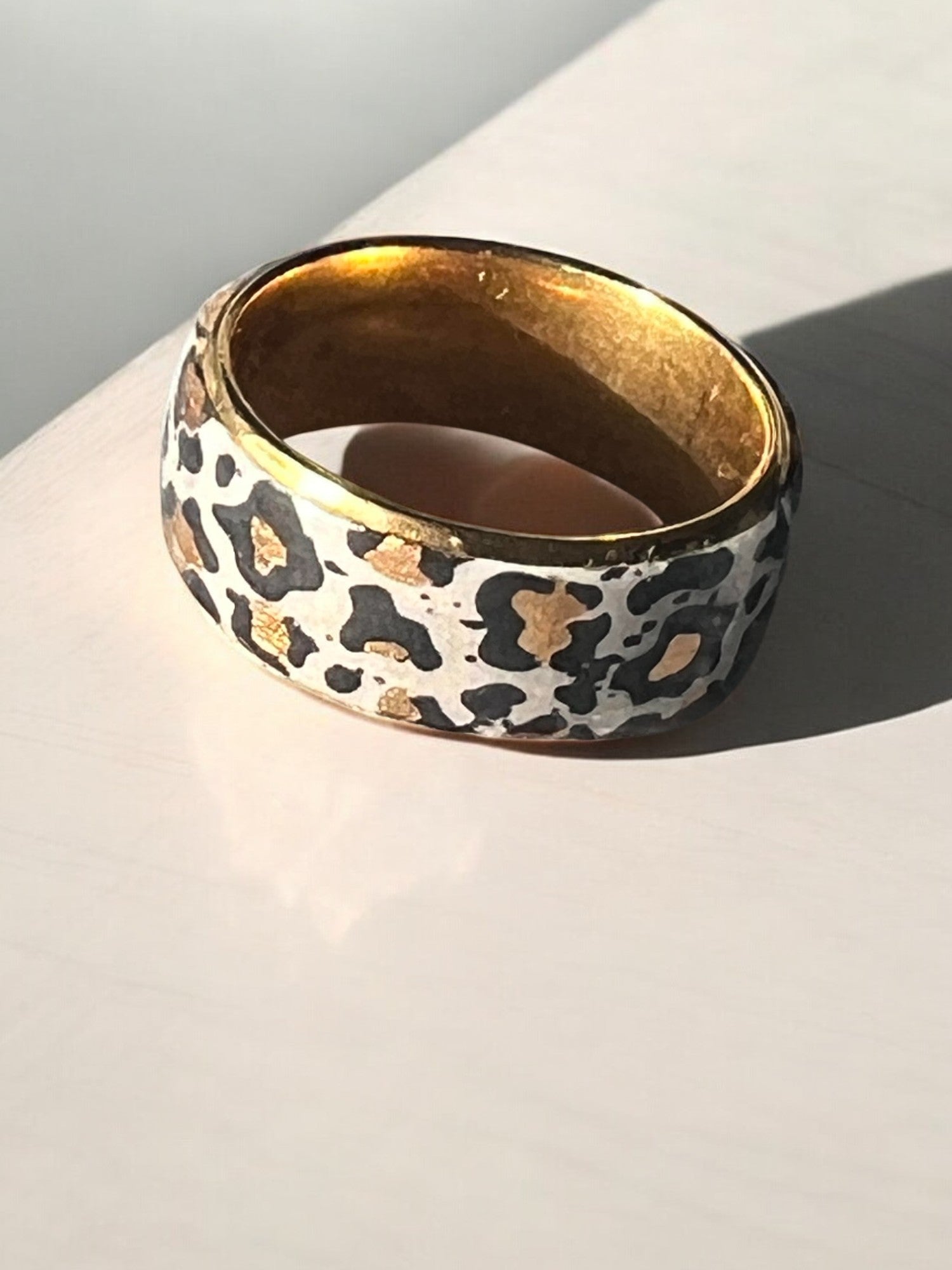 Gold Stainless Steel Ring With Leopard Spots