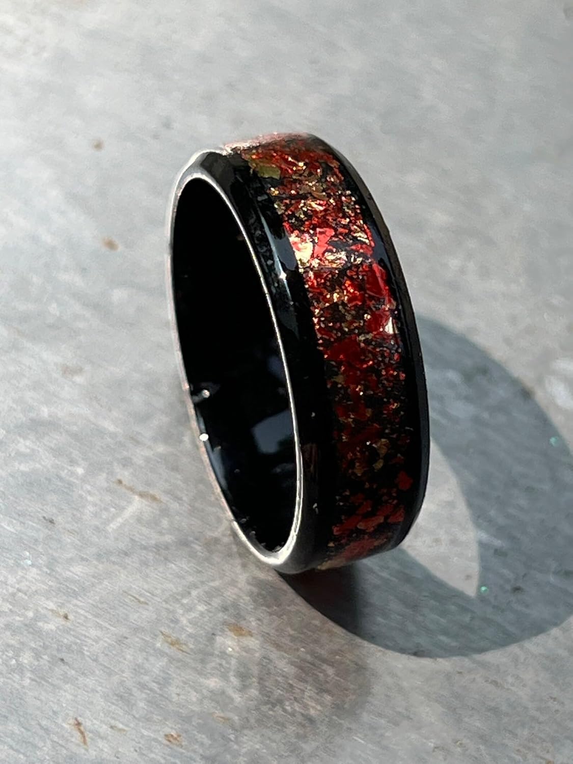 Ring of fire- Stainless Steel Ring With Polymer Clay Inlay