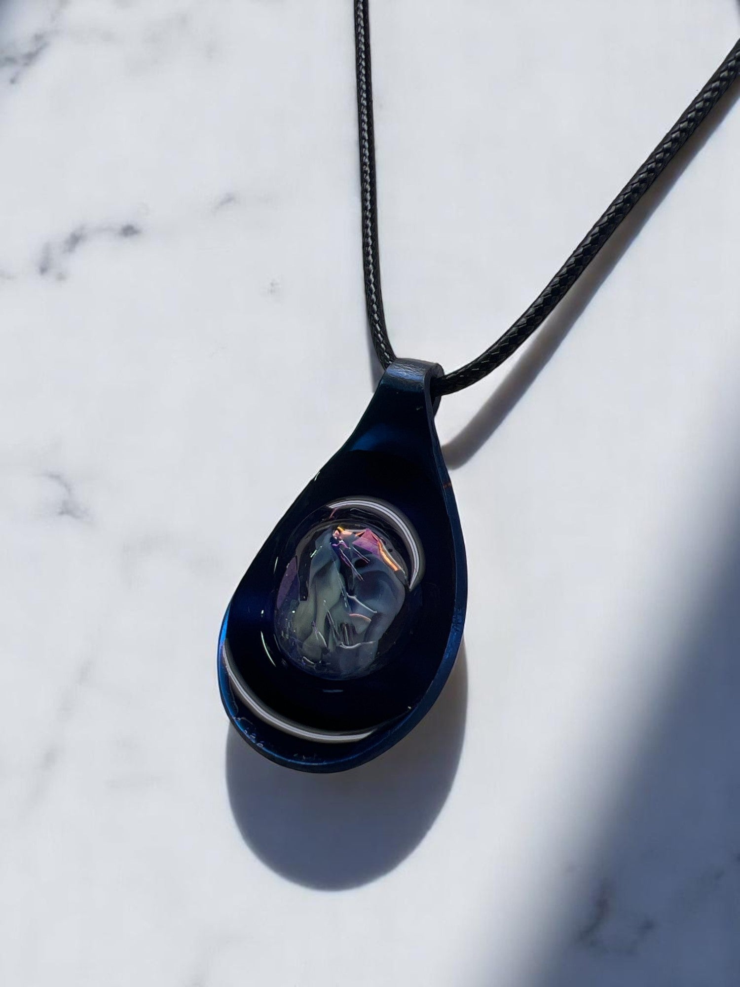 Dark Navy Teardrop-Shaped Pendant With Decorative Stone