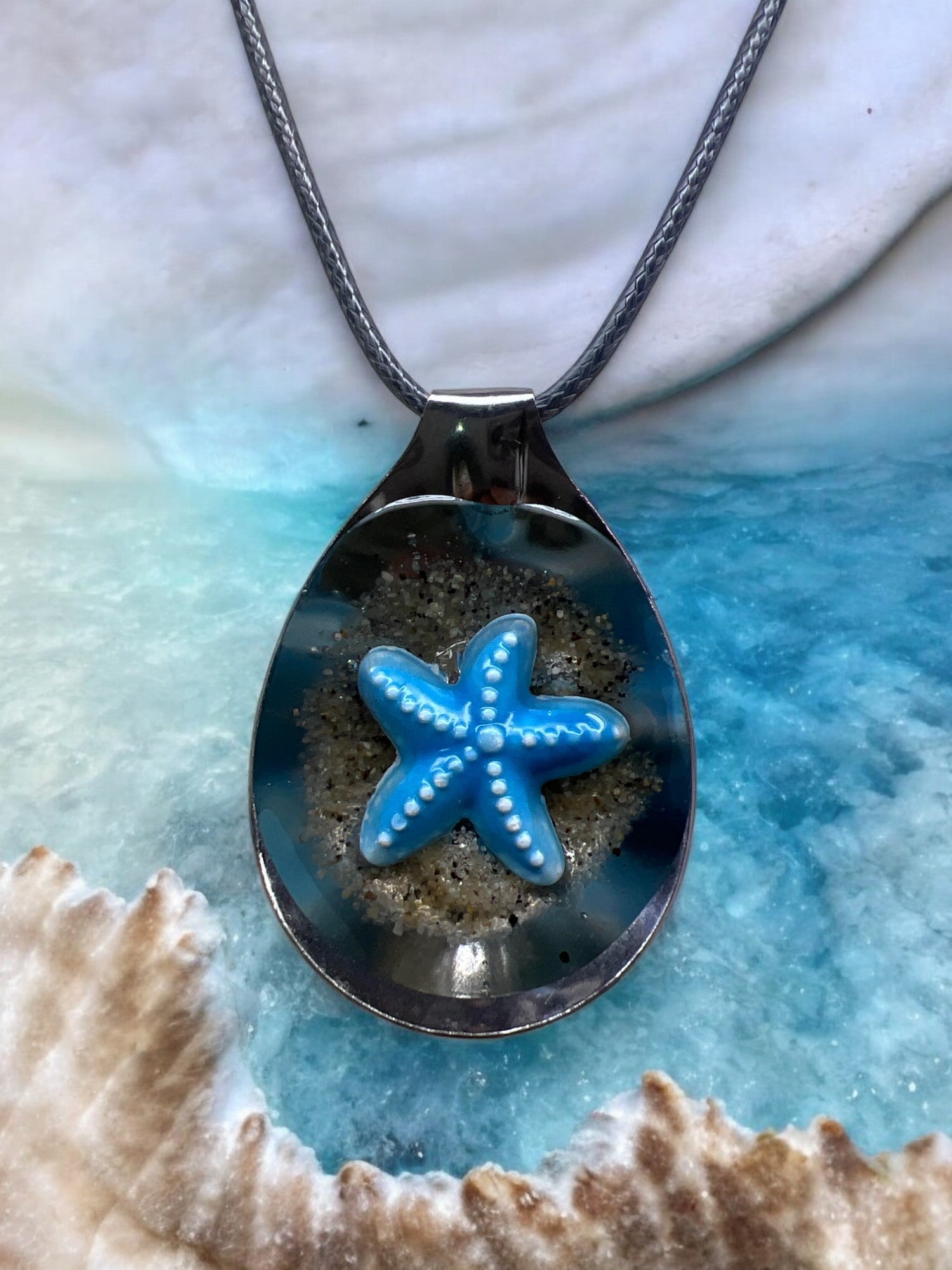 Star Fish Pendant Spoon With Real Sand From Jersey Shore With 18" adjustable Necklace