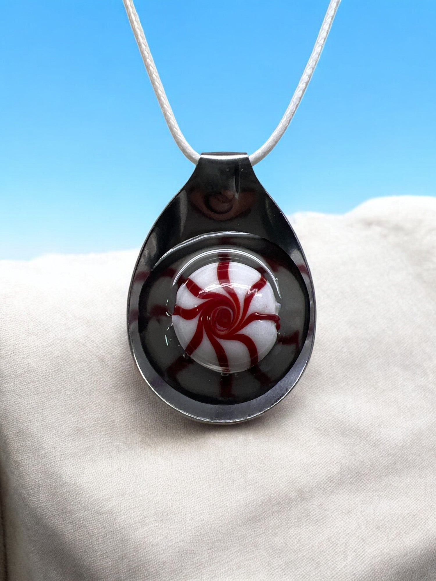 Peppermint Candy Spoon Pendant With 18" adjustable Necklace