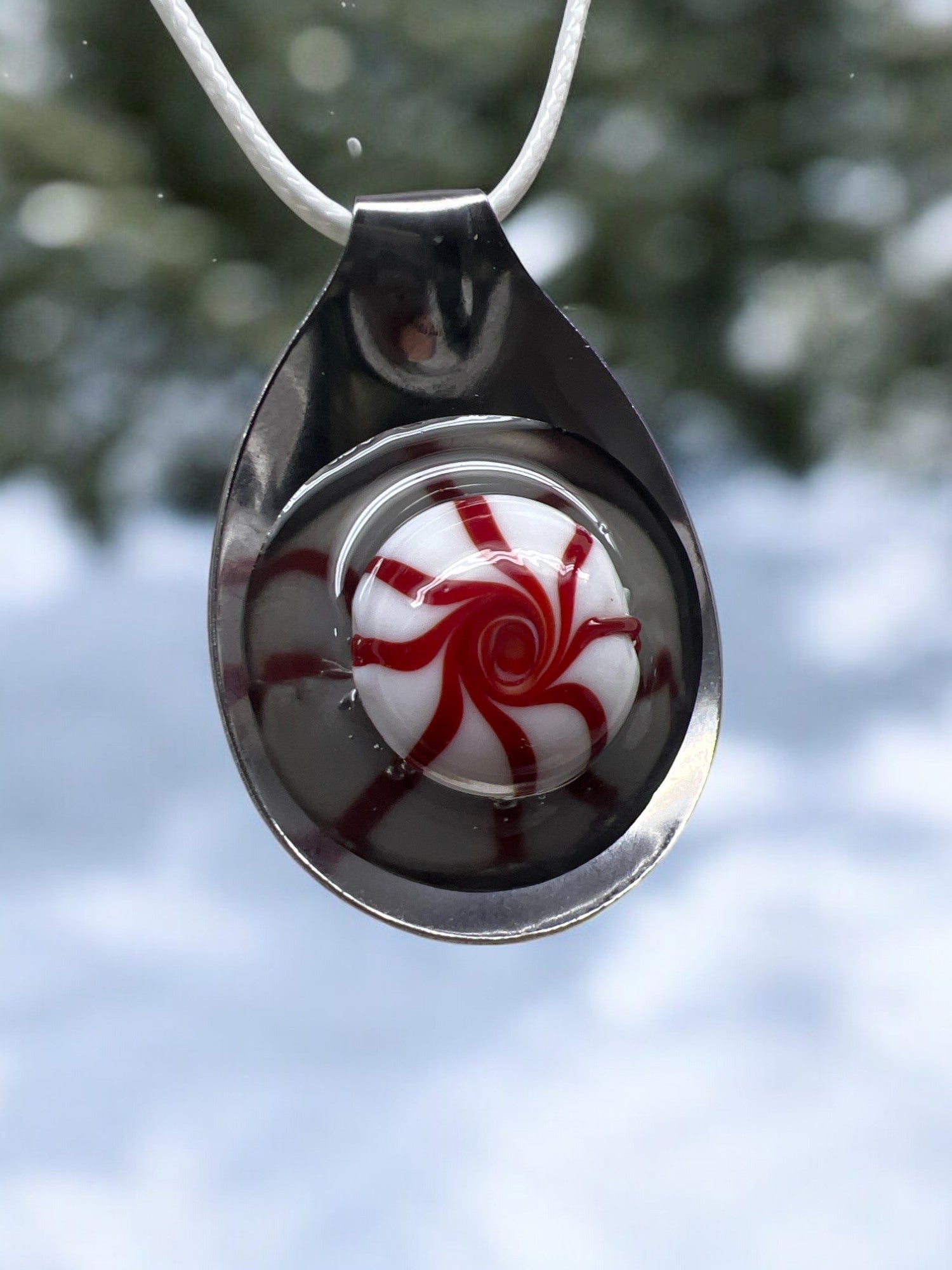 Peppermint Candy Spoon Pendant With 18" adjustable Necklace